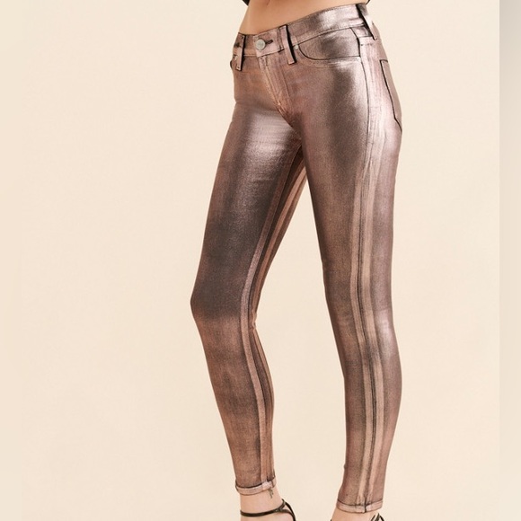 💖HUDSON METALLIC COATED NICO SKINNY JEANS ROSE GOLD 33💖 - Picture 1 of 11
